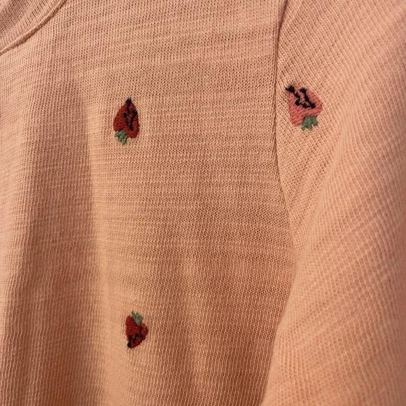 LOFT Petits Peach Sweater XXSP Strawberry Heart Embroidered Cottagecore Preppy - Picture 4 of 16